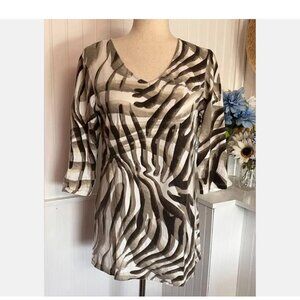 Chico's Sz 1 M Knit Top Tropical Print Nice & Cool Cruise Parties Work Spring